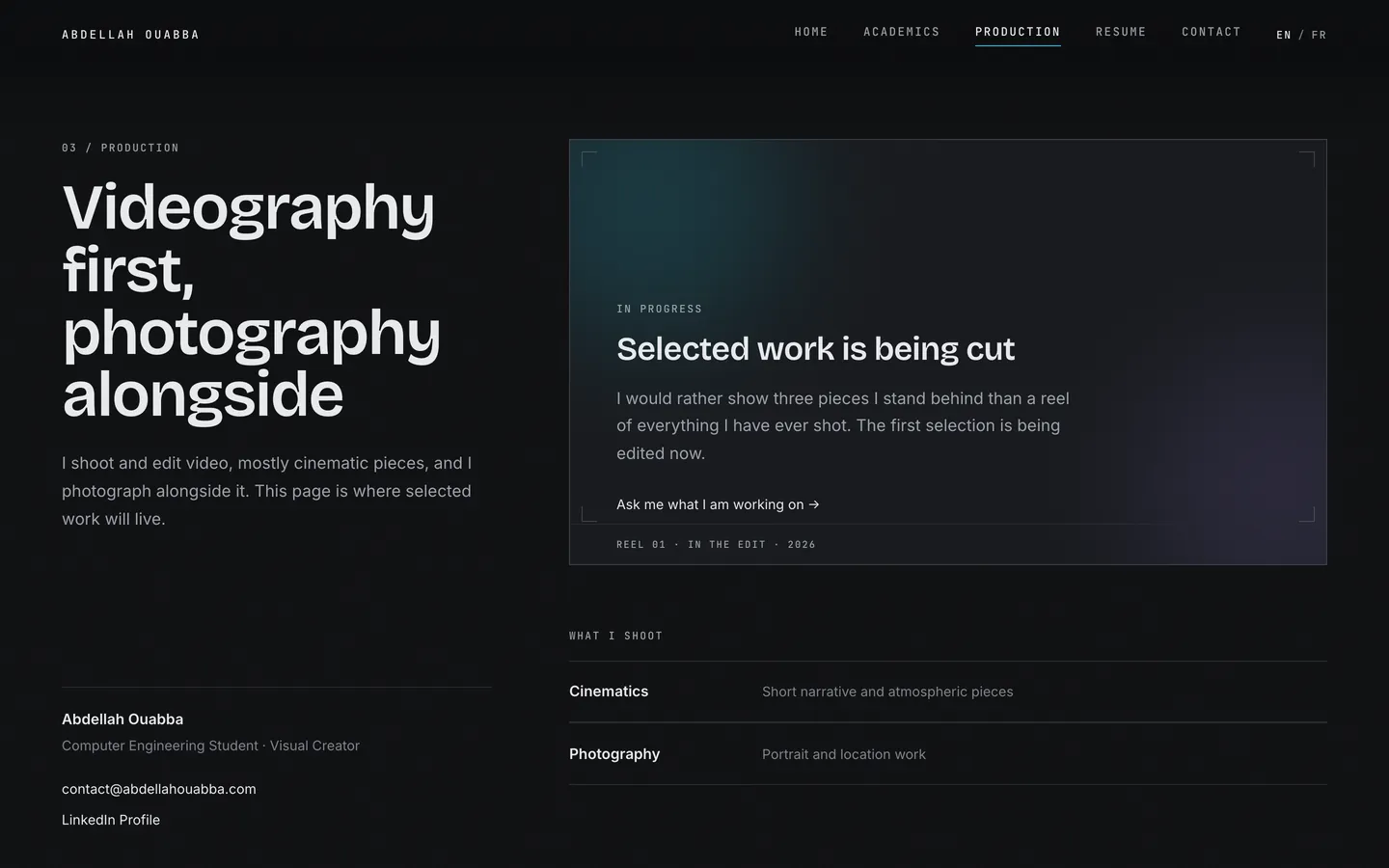 Abdellah Portfolio, la page production
